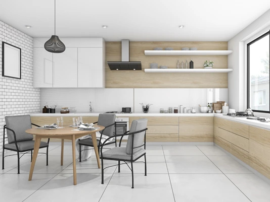 Kitchen with large format tiles